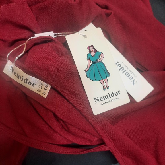 NWT Nemidor Maxi Burgundy Cap Sleeve V-Neck T-shirt dress rounded hem 18 - Picture 5 of 5